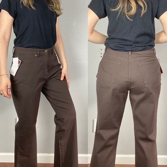 Nwt High waisted tan brown trousers pants jeans. French dress Peggy cut 12P - Picture 2 of 9